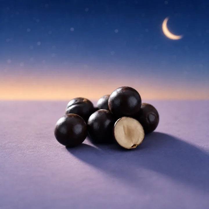 5-HTP ingredient visual with Griffonia simplicifolia seeds in a calming moonlit scene
