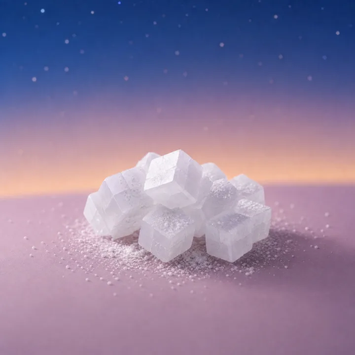 Magnesium Glycinate ingredient visual with white mineral crystals in a calming moonlit scene